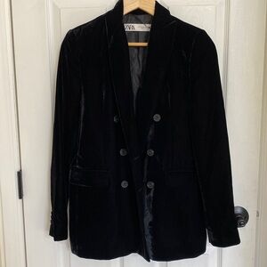 Zara velvet double breasted oversized blazer black